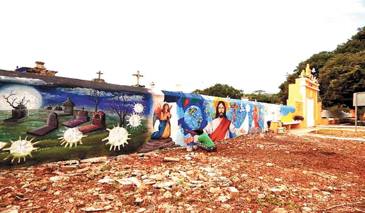La obra fue encargada por las autoridades locales como homenaje al Día de Muertos. Foto: José Luis López Quintal. La obra fue encargada por las autoridades locales como homenaje al Día de Muertos. Foto: José Luis López Quintal.