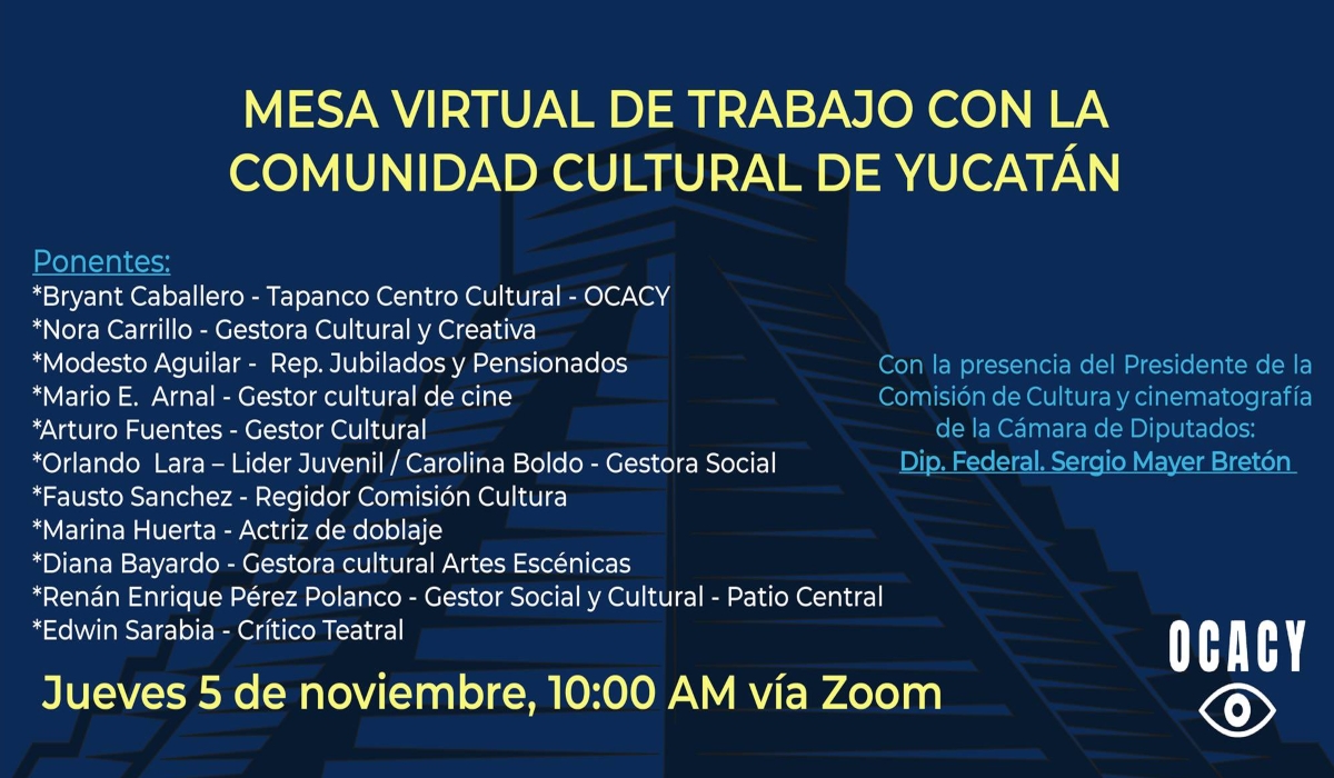 La cita es este jueves 5 de noviembre. Foto: Observatorio Ciudadano de Arte y Cultura de Yucatán. La cita es este jueves 5 de noviembre. Foto: Observatorio Ciudadano de Arte y Cultura de Yucatán.