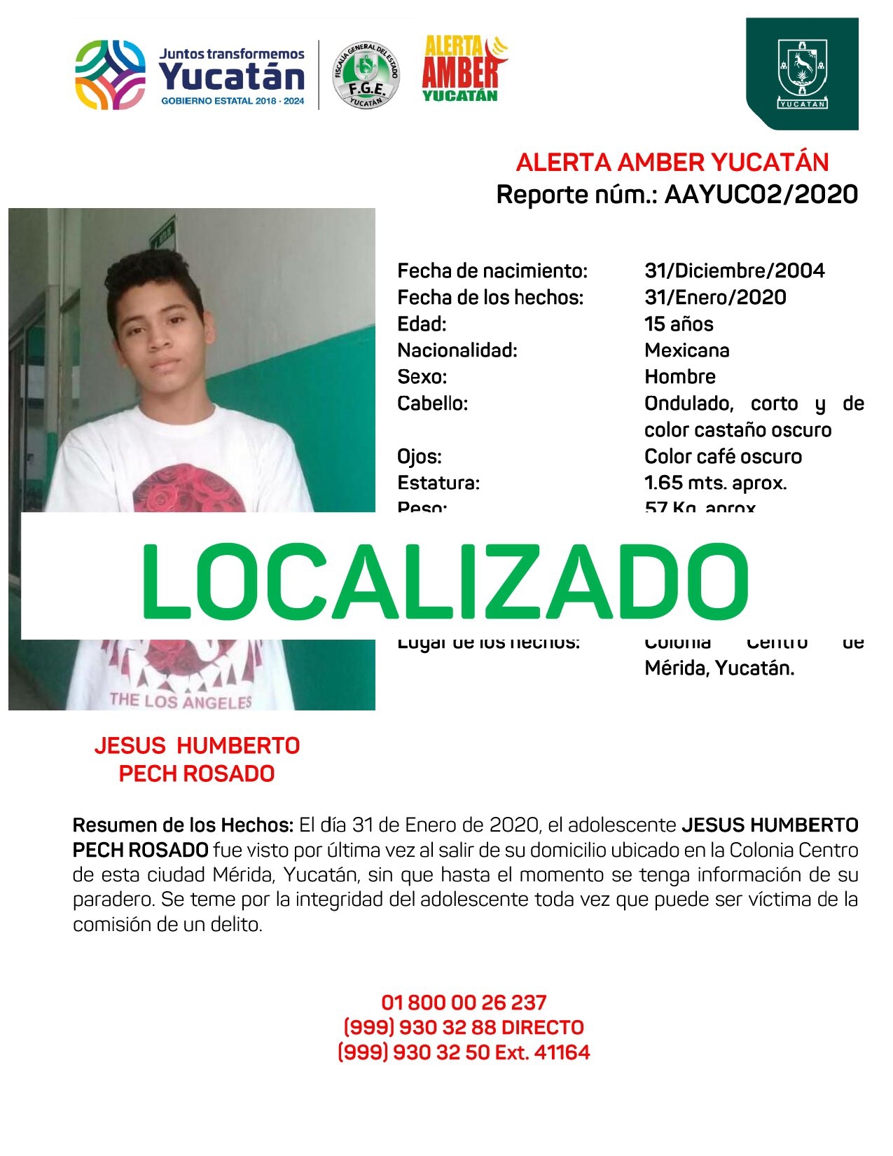 Foto: Twitter Alerta Amber Yucatán Foto: Twitter Alerta Amber Yucatán