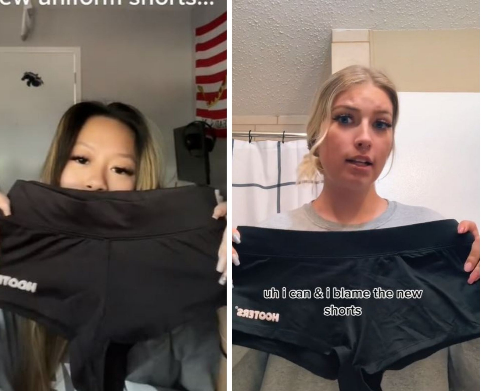 En los videos, las empleadas expresan sus quejas sobre los uniformes y comparan la longitud con sus pantalones cortos