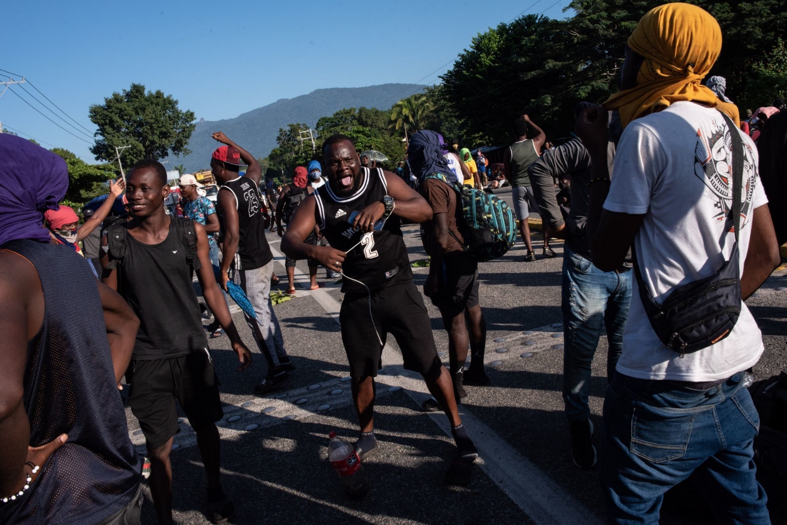 Este grupo de migrantes, en su mayoría haitianos, caminó unos 31 kilómetros desde Tapachula hasta Tuzántan