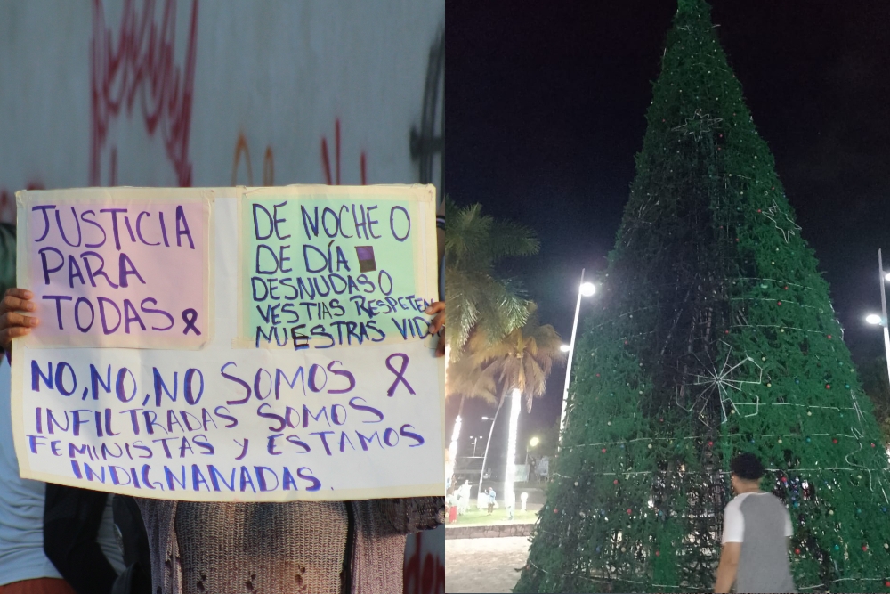 El Congreso de Q.Roo indicó que investigarán la quema del árbol; feministas reclaman que dan más importancia a un adorno que a los derechos de la mujer