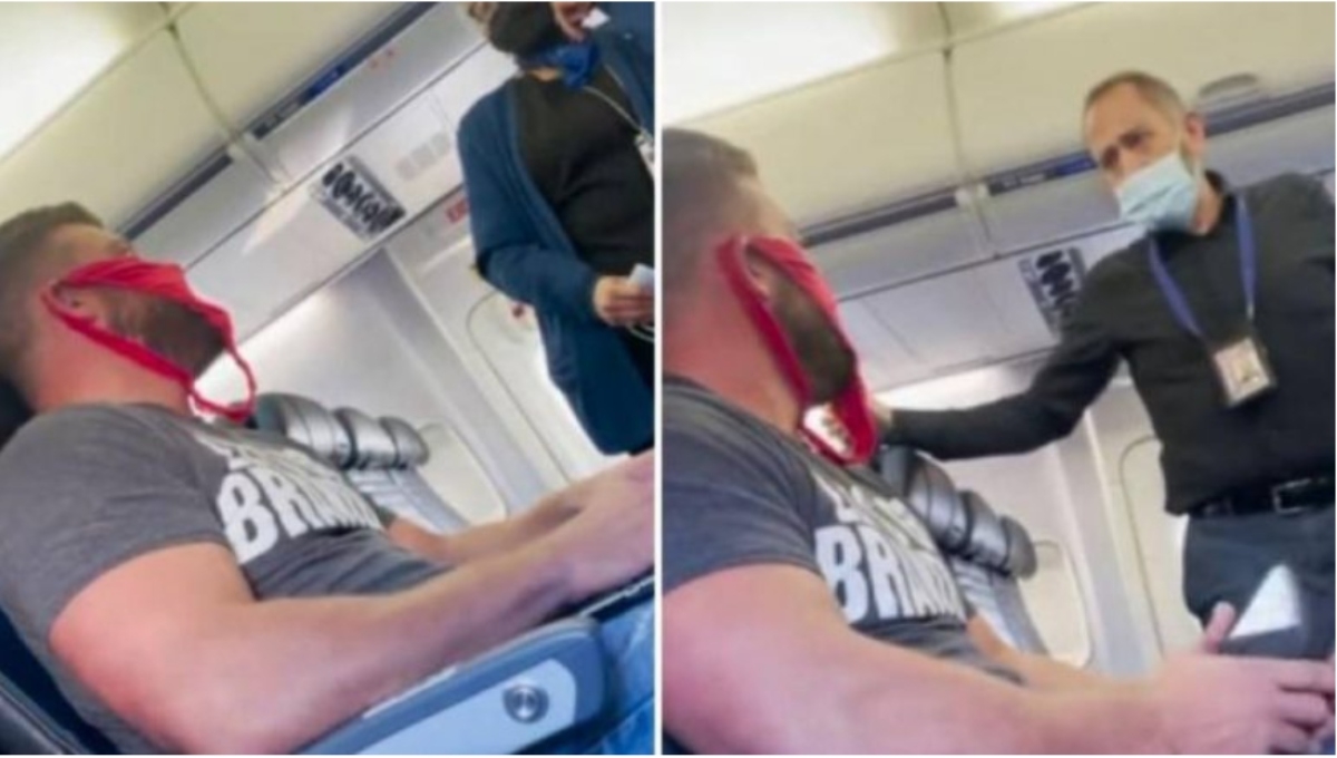Un pasajero fue expulsado de su vuelo debido a que utilizó una tanga como cubrebocas Un pasajero fue expulsado de su vuelo debido a que utilizó una tanga como cubrebocas