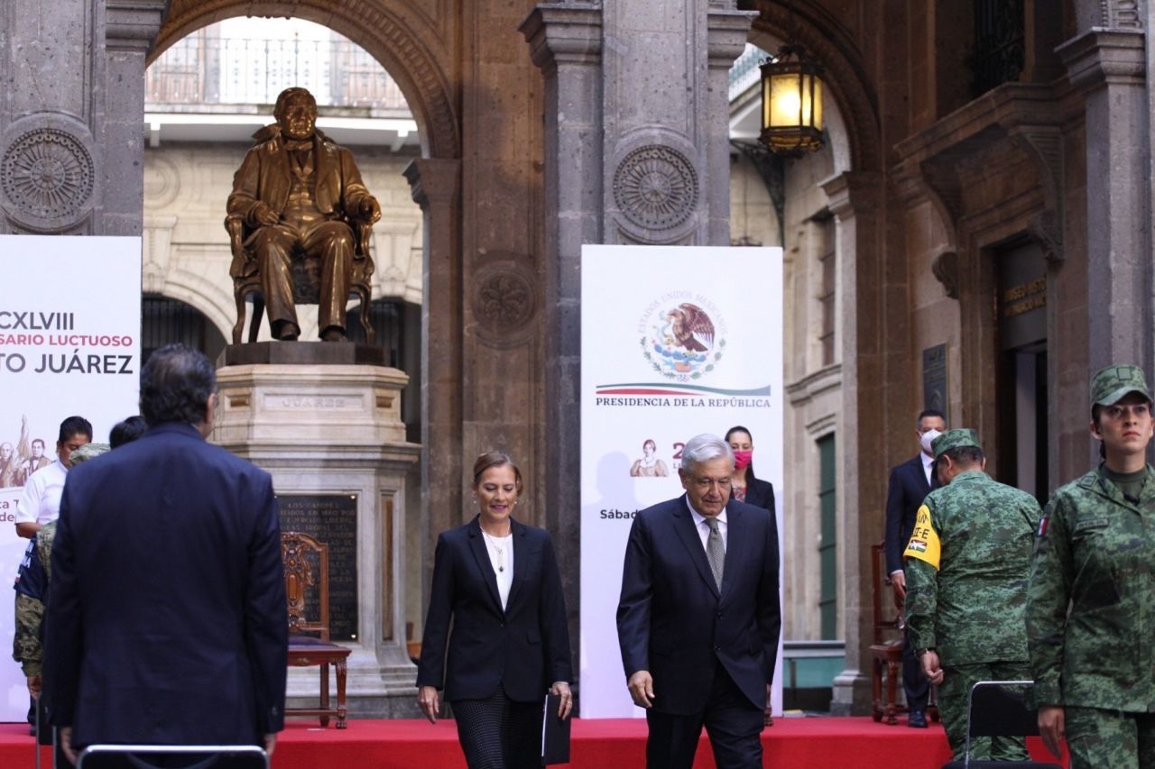 AMLO, durante el aniversario luctuoso de Juárez, en julio de 2020 AMLO, durante el aniversario luctuoso de Juárez, en julio de 2020