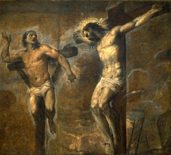 Cristo y el Buen Ladrón, obra del pintor español Tiziano Cristo y el Buen Ladrón, obra del pintor español Tiziano