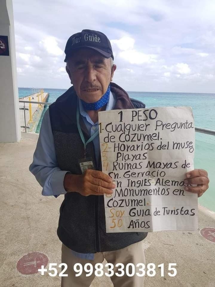 Abuelito guía de turistas bilingüe fue echado del parque Benito Juárez en Cozumel