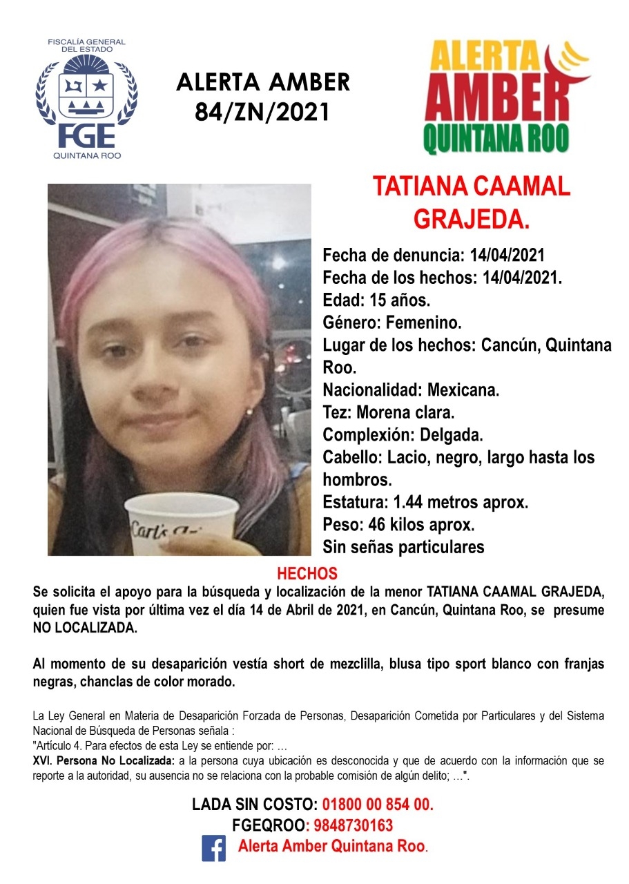 FGE activó la Alerta Amber por la adolescente extraviada en Cancún