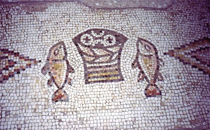 Mosaico en la iglesia de Tabgha, cerca del mar de Galilea.