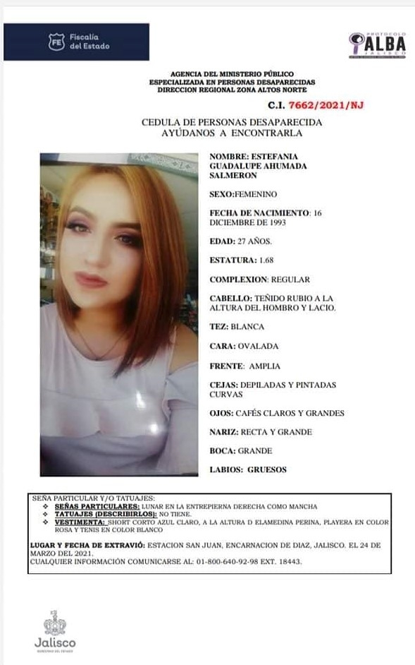 La mujer desapareció hace dos meses en Jalisco La mujer desapareció hace dos meses en Jalisco
