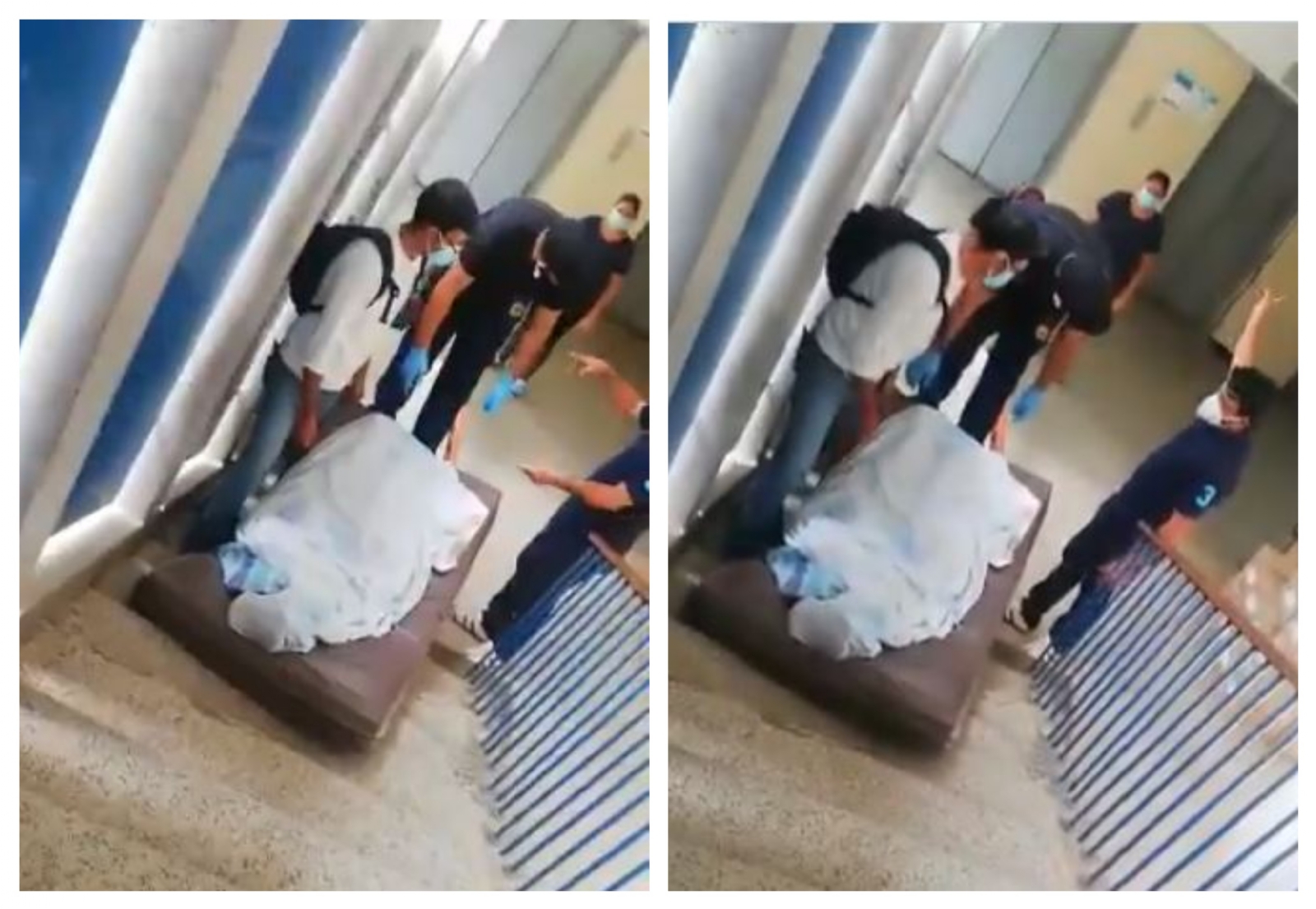 Trabajadores sanitarios trasladan a un fallecido por COVID-19