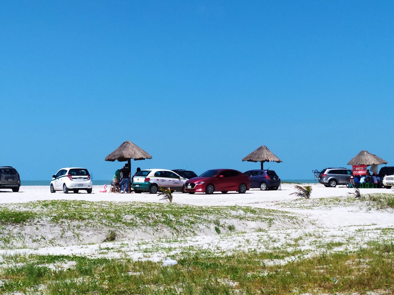 Los bañistas acapararon las cientos de palapas que están distribuidas a lo largo de la zona playera de Carmen, algunos llevaron sus vehículos hasta la arena Los bañistas acapararon las cientos de palapas que están distribuidas a lo largo de la zona playera de Carmen, algunos llevaron sus vehículos hasta la arena
