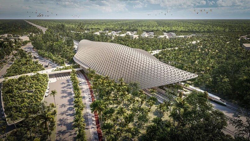 Esta es una vista desde arriba de lo que será la estación del Tren Maya que se hará en Tulum