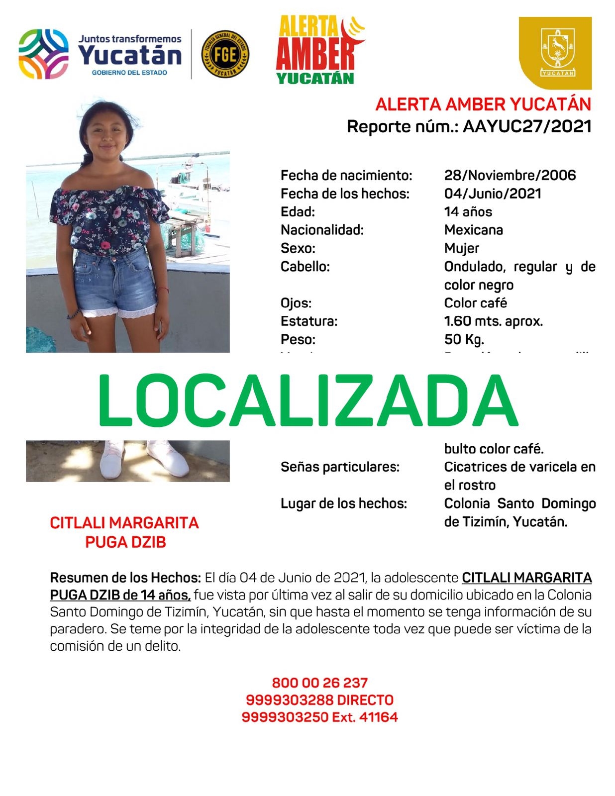 Adolescente yucateca es localizada tras semanas de su desaparición Adolescente yucateca es localizada tras semanas de su desaparición