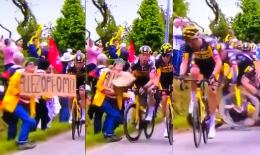 Fanática causa accidente que deja fuera de la carrera a un competidor