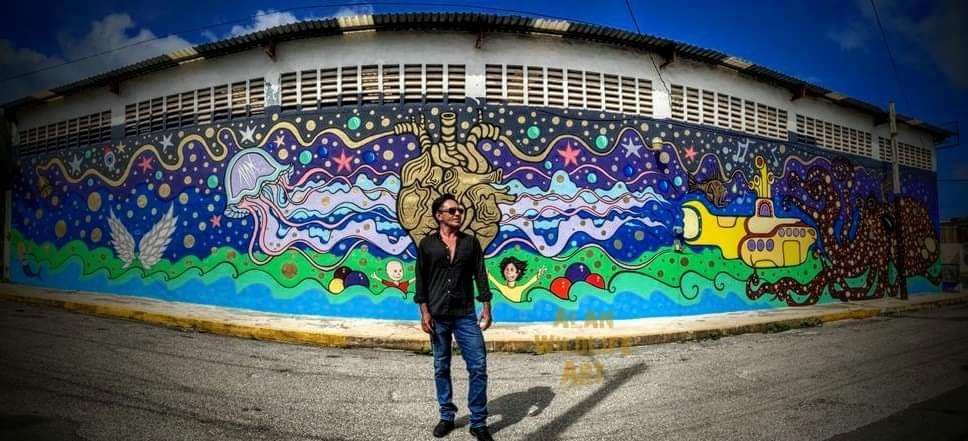 De acuerdo con la información compartida por el mismo artista, la técnica es acrílico sobre concreto