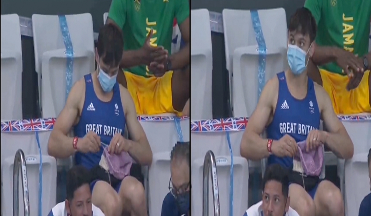 Captan a Tom Daley tejiendo en la final de trampolín: VIDEO