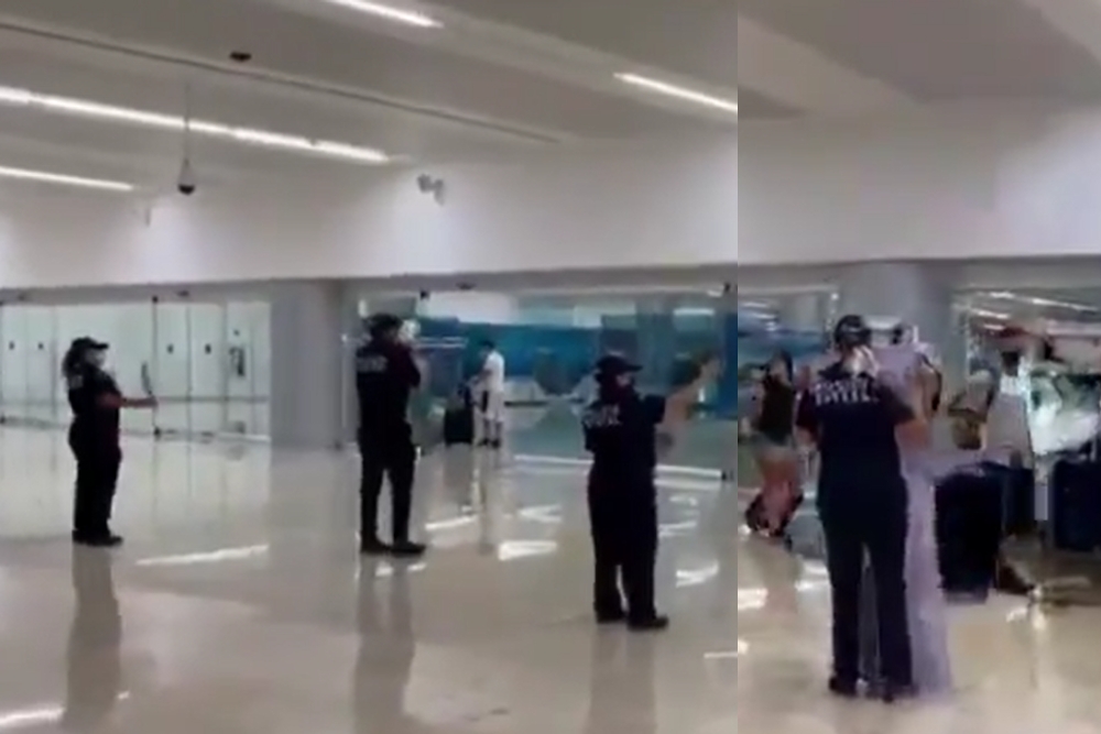 Los elementos policiacos bailaban al ritmo de un R&B del estadounidense Ben E. King en el aeropuerto de Cancún Los elementos policiacos bailaban al ritmo de un R&B del estadounidense Ben E. King en el aeropuerto de Cancún