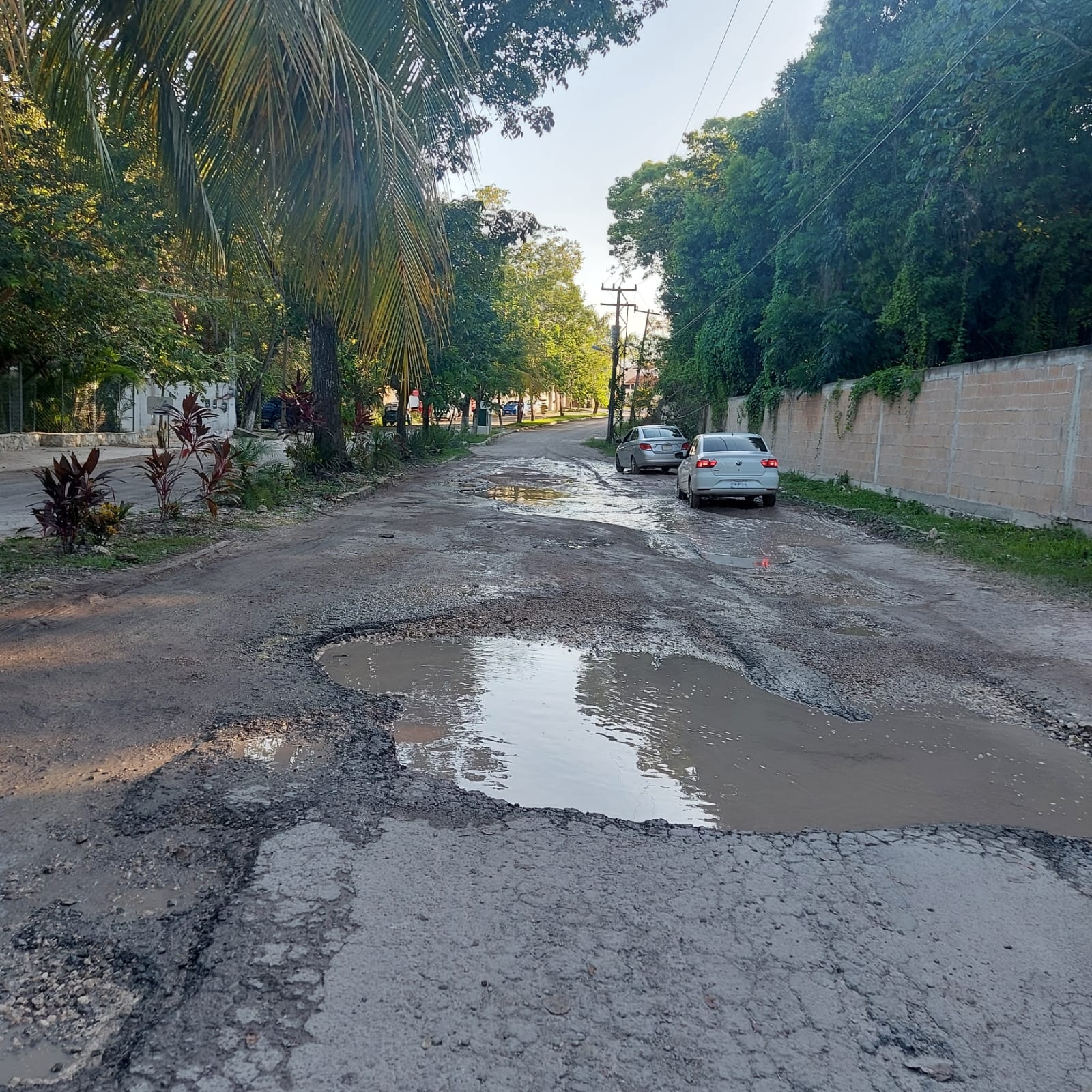 Una de las vías principales de Bacalar, que colinda con negocios y zonas turísticas se observa con daños y encharcamientos Una de las vías principales de Bacalar, que colinda con negocios y zonas turísticas se observa con daños y encharcamientos