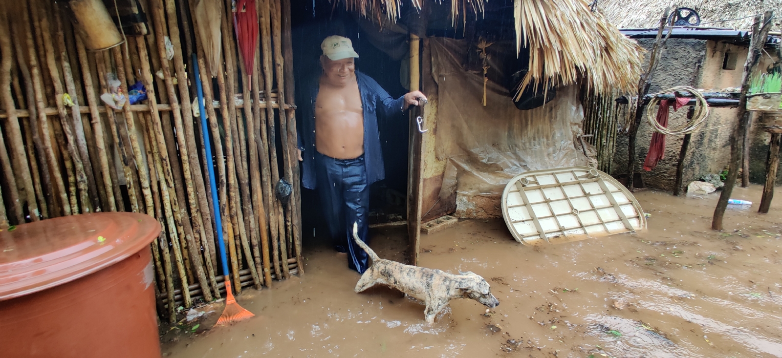 Al igual que su cultivo, la vivienda en donde cría cerditos, gallinas y pavos, también acabó bajo el agua Al igual que su cultivo, la vivienda en donde cría cerditos, gallinas y pavos, también acabó bajo el agua