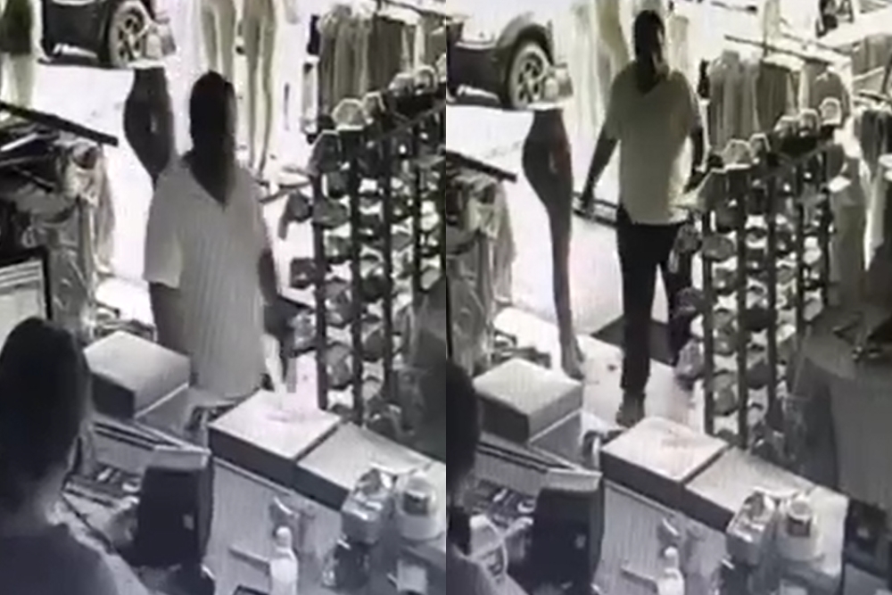 En la grabación de las cámaras de seguridad se ve al hombre intentando cambiar el cheque robado en Belice
