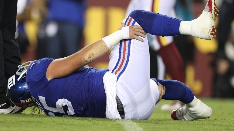 Terrible fractura de Nick Gates en el Giants vs Washington Terrible fractura de Nick Gates en el Giants vs Washington