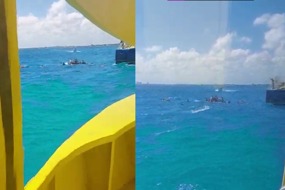 El video muestra que otra embarcación se acercó a ayudar a los turistas que viajaban en el bote volcado en Isla Mujeres