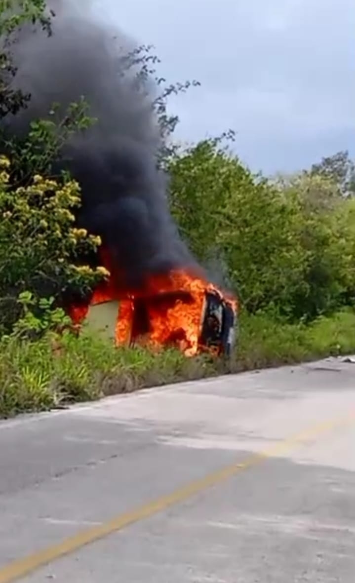 El conductor logró salir de la camioneta minutos antes de que iniciara el incendio El conductor logró salir de la camioneta minutos antes de que iniciara el incendio