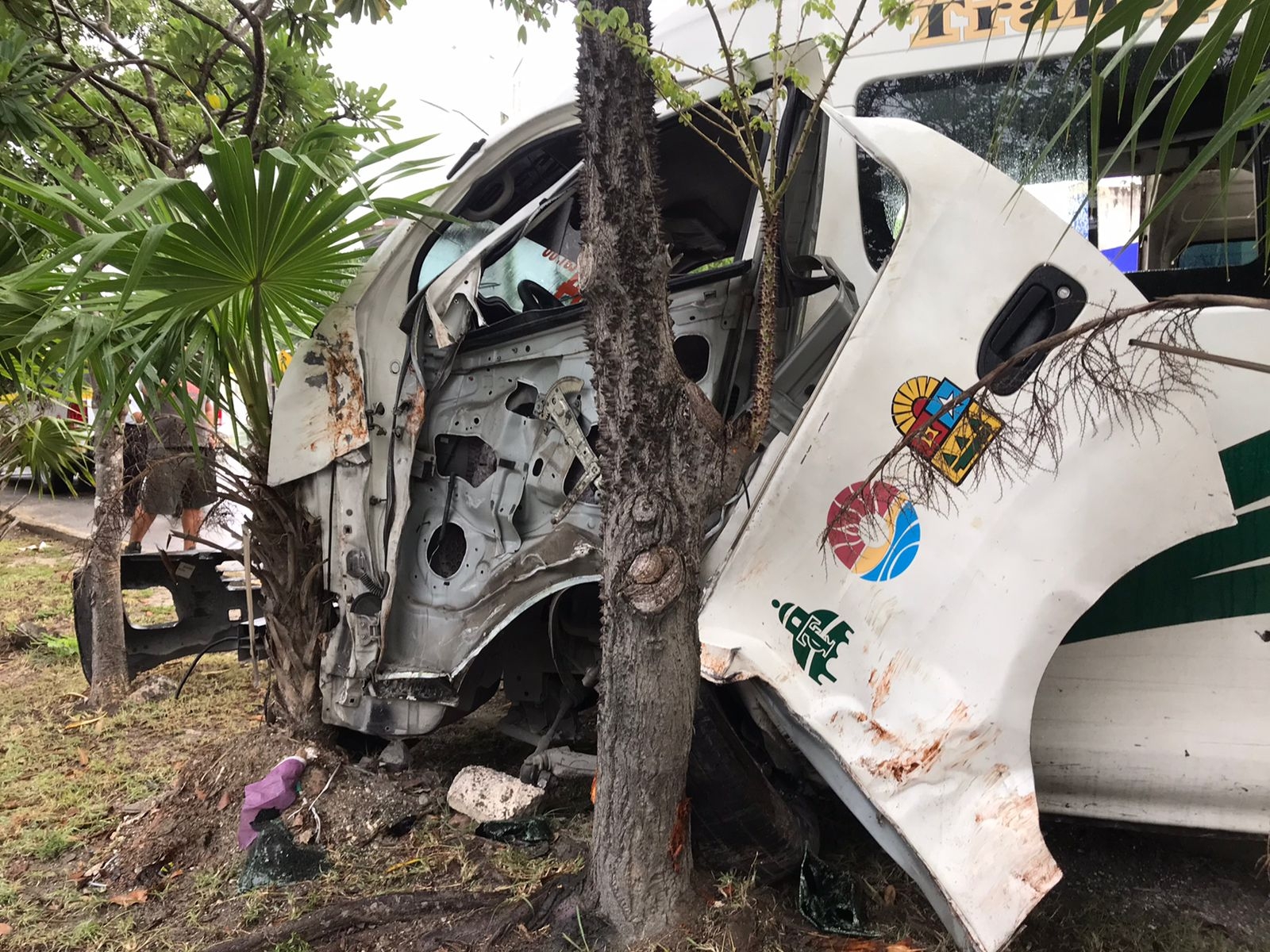 Van de transporte choca contra un árbol en la Av. Los Tules de Cancún, hay dos mujeres lesionadas