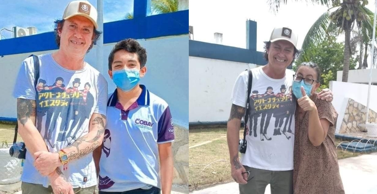 Saúl Hernández se tomó fotografías con varios alumnos del Cobay de Progreso