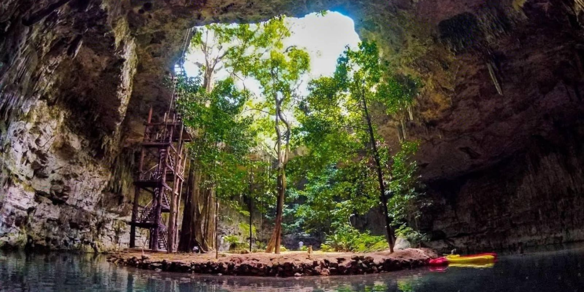 El cenote lleva el nombre de los árboles que caen sobre la isla. Foto: Especial