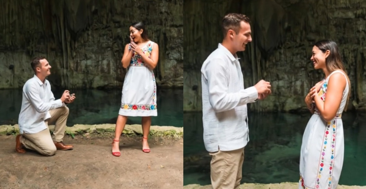 La pareja se comprometió en el cenote Sac-Aua de Valladolid La pareja se comprometió en el cenote Sac-Aua de Valladolid