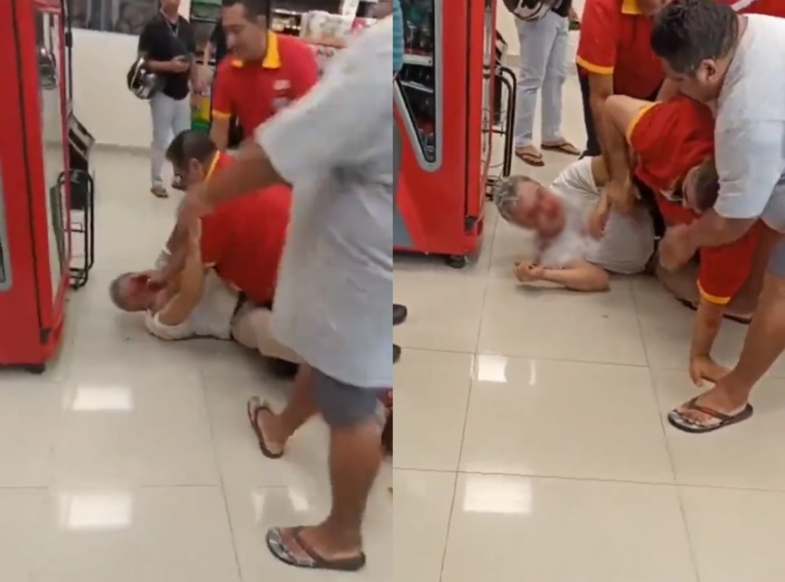 Ambos terminaron en el suelo al interior del Oxxo en Playa del Carmen Ambos terminaron en el suelo al interior del Oxxo en Playa del Carmen