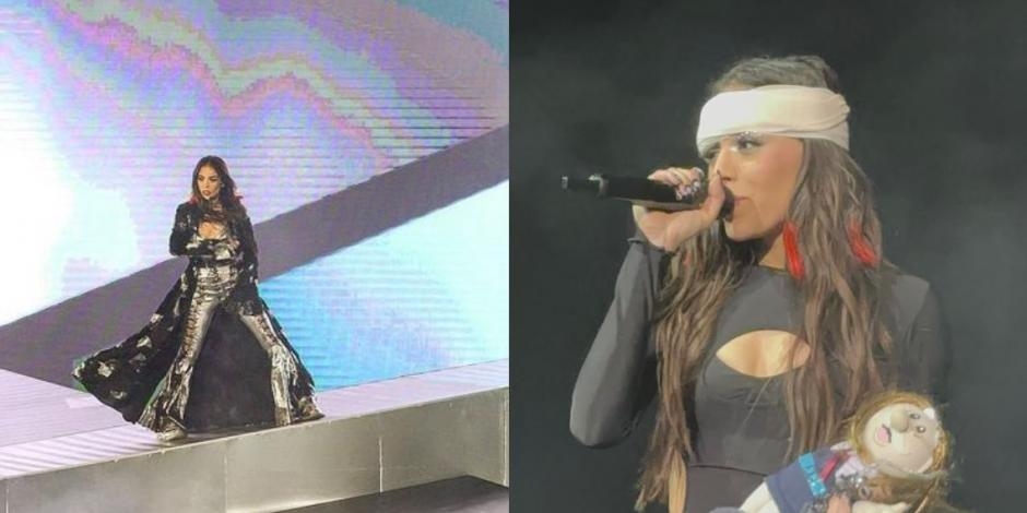 Danna Paola se golpeó en la cabeza durante un concierto en Guadalajara; así apareció en el escenario para su show