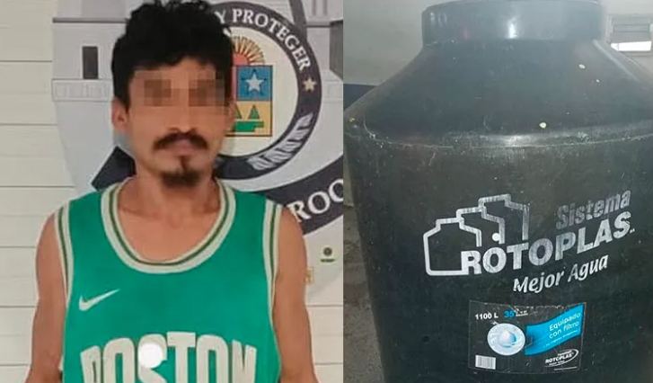 Lo capturaron mientras robaba un tinaco de un Jardín de niños