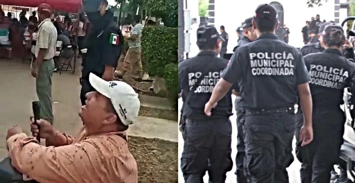 El hombre de la tercera edad no puede cantar en
espacios públicos, pues es retirado por los agentes El hombre de la tercera edad no puede cantar en
espacios públicos, pues es retirado por los agentes