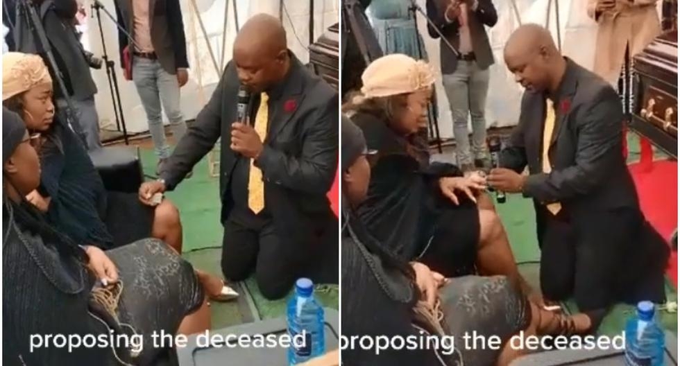 Hombre le pide matrimonio a su novia durante el funeral de su padre. Hombre le pide matrimonio a su novia durante el funeral de su padre.