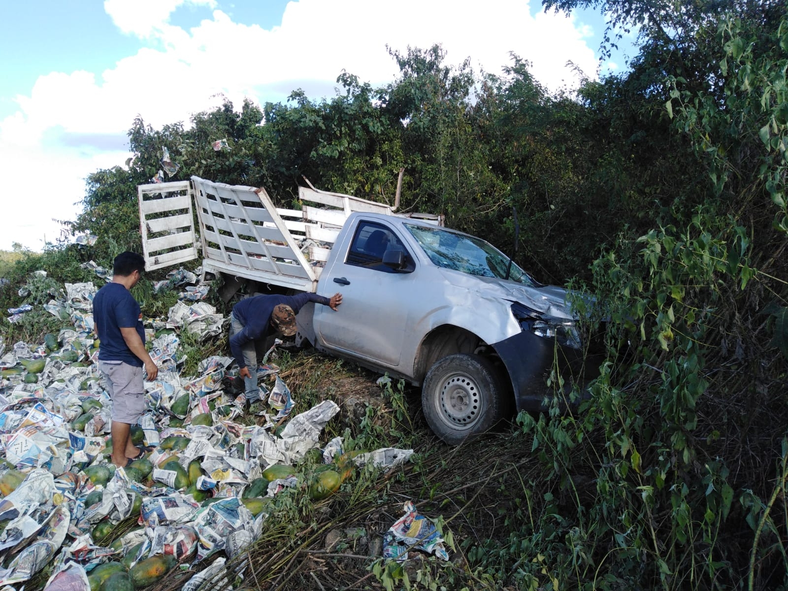 La camioneta y la carga de papayas fueron declaradas perdida total