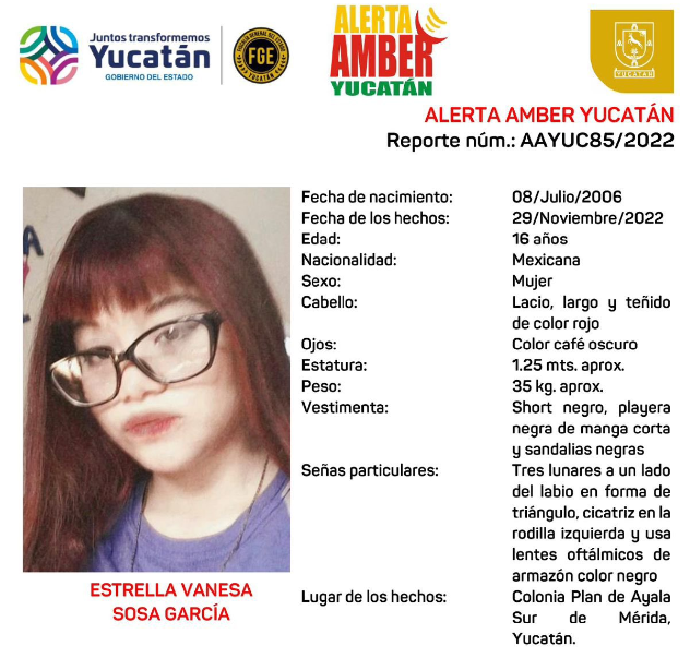 En caso de tener información que permita dar con ella, puede comunicarse a los números 800-00-26-237, 999-930-32-88, y 999-930-32-50