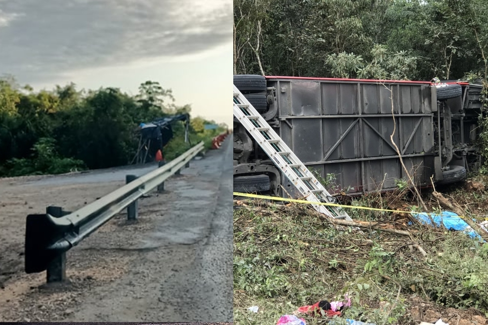 La salida de volquetes fue clausurada con vallas de metal a ras de carretera, en el lugar donde se volcó el ADO en Quintana Roo