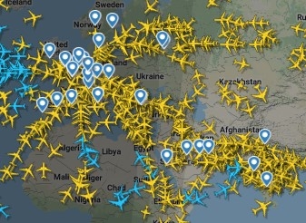 El espacio aéreo en Ucrania está deshabilitado. Foto: Flightradar 24 El espacio aéreo en Ucrania está deshabilitado. Foto: Flightradar 24