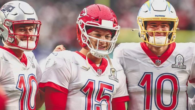 Los quarterbacks de la AFC: Mac Jones, Patrick Mahomes y Justin Herbert. Foto: NFL