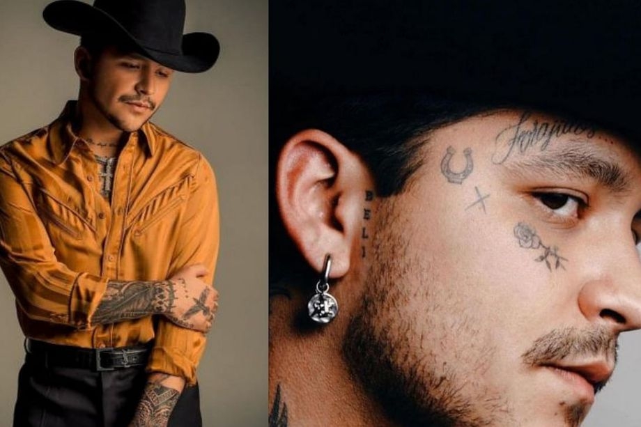 Christian Nodal tiene alrededor de 10 tatuajes en su rostro.
