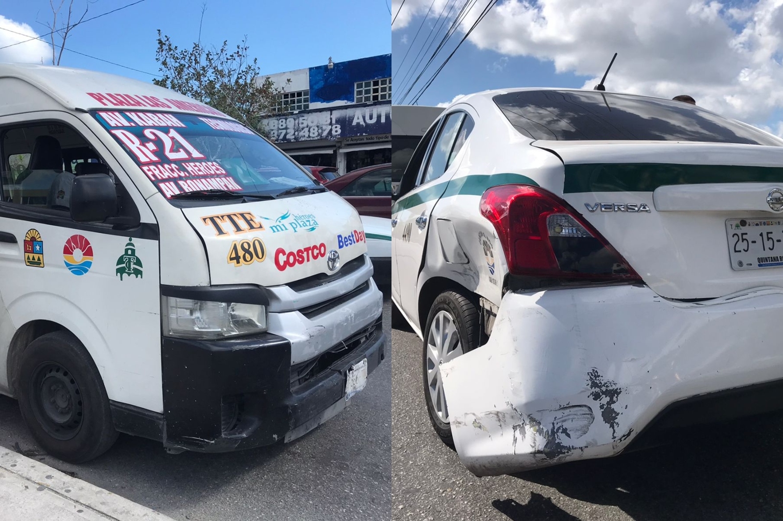Combi se impacta contra un taxi y deja una lesionada en Cancún