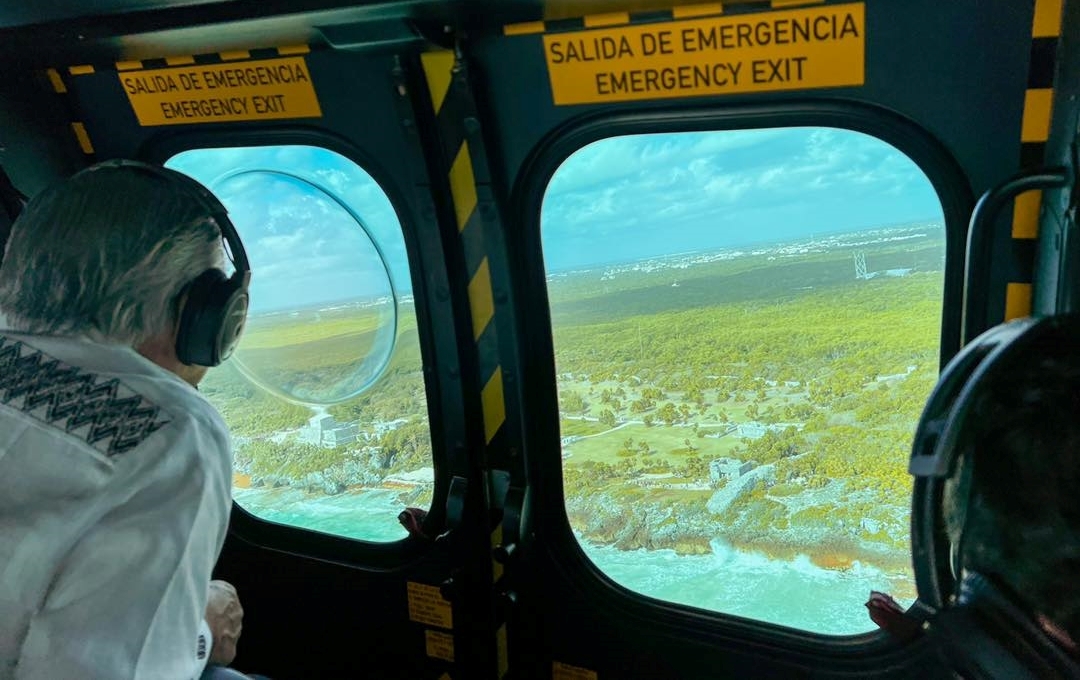 El presidente de México supervisó las obras del Tren Maya en helicóptero. Foto: Facebool Andrés Manuel López Obrador