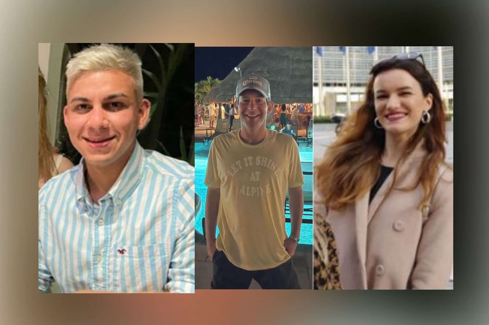 Francisco Talavera (Izqr.) desapareció en Cancún, mientras que Derek Lurie y Mirela Stefanía Stanciu se extraviaron en Tulum