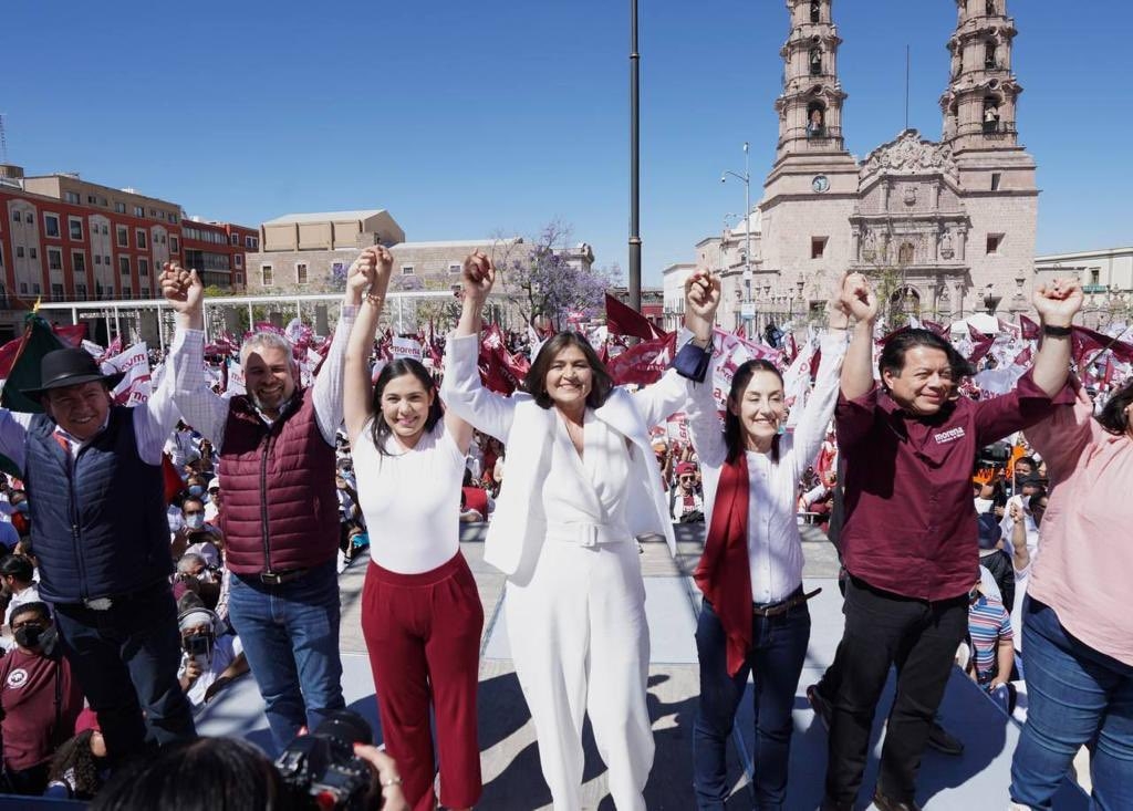 Los gobernadores morenistas estuvieron presentes en el inicio de campaña de Nora Ruvalcaba. Foto: Twitter @Claudiashein