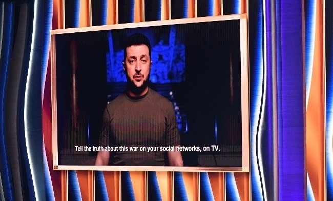 Zelenski se comunicó a traves de un video en los Grammy. Foto: Captura de pantalla