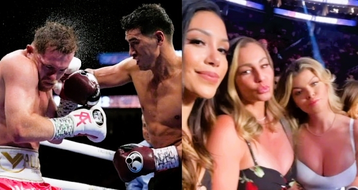 Las tres mujeres robaron la atención en la pelea del 'Canelo' vs Bivol. Foto: Especial