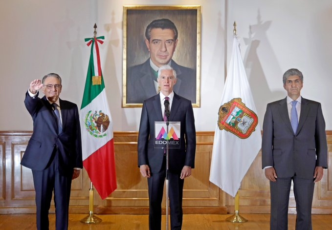 Luis Felipe Puente tomó protesta como nuevo secretario General de Gobierno del Edomex, en sustición de Ernesto Nemer Álvarez. Foto: Twitter @alfredodelmazo