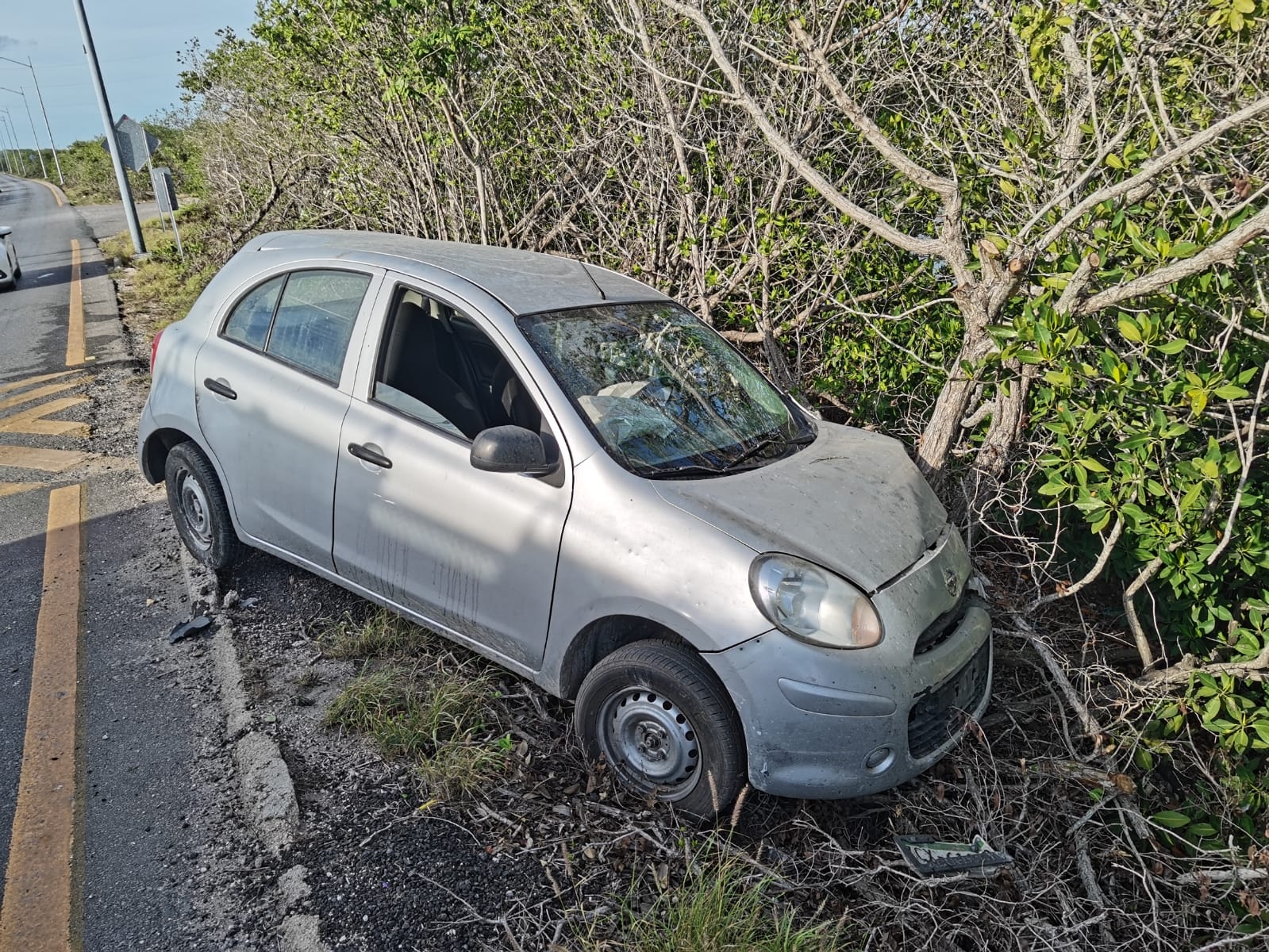 Fueron las mismas áreas verdes las que impidieron que el carro no terminara en el agua Fueron las mismas áreas verdes las que impidieron que el carro no terminara en el agua